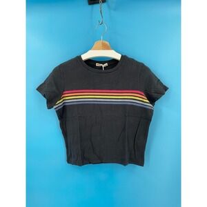 Marine Layer Made in USA Easy Crop Chest Rainbow Stripe Tee Black NWT Size XS